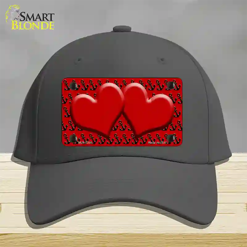 Red Black Anchor Red Heart Center Novelty License Plate Hat Cotton / Charcoal