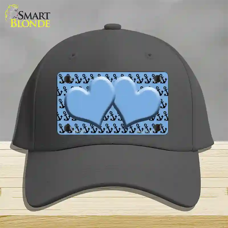 Light Blue Black Anchor Light Blue Heart Center Novelty License Plate Hat Cotton / Charcoal