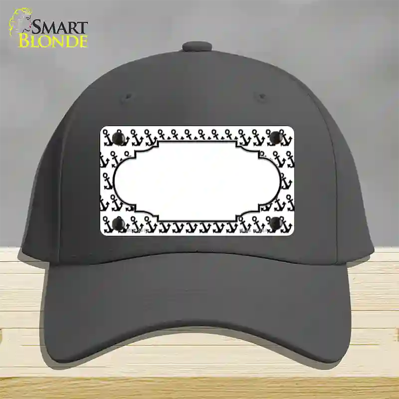 White Black Anchor Scallop Center Novelty License Plate Hat Cotton / Charcoal