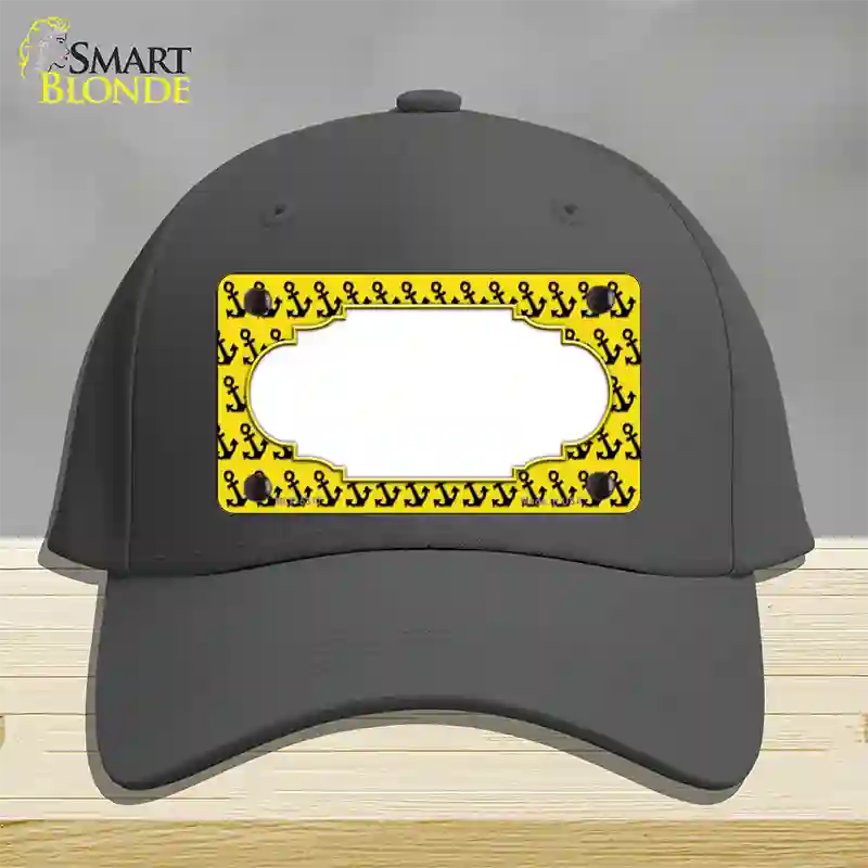 Yellow Black Anchor Scallop Center Novelty License Plate Hat Cotton / Charcoal