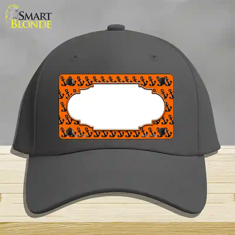 Orange Black Anchor Scallop Center Novelty License Plate Hat Cotton / Charcoal