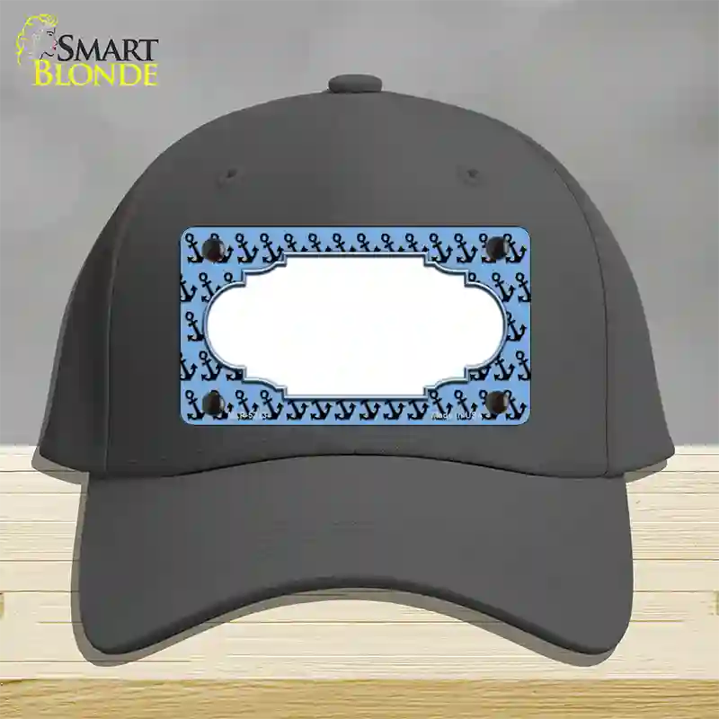 Light Blue Black Anchor Scallop Center Novelty License Plate Hat Cotton / Charcoal