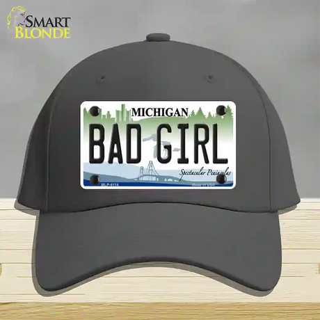 Bad Girl Michigan Novelty License Plate Hat Cotton / Charcoal