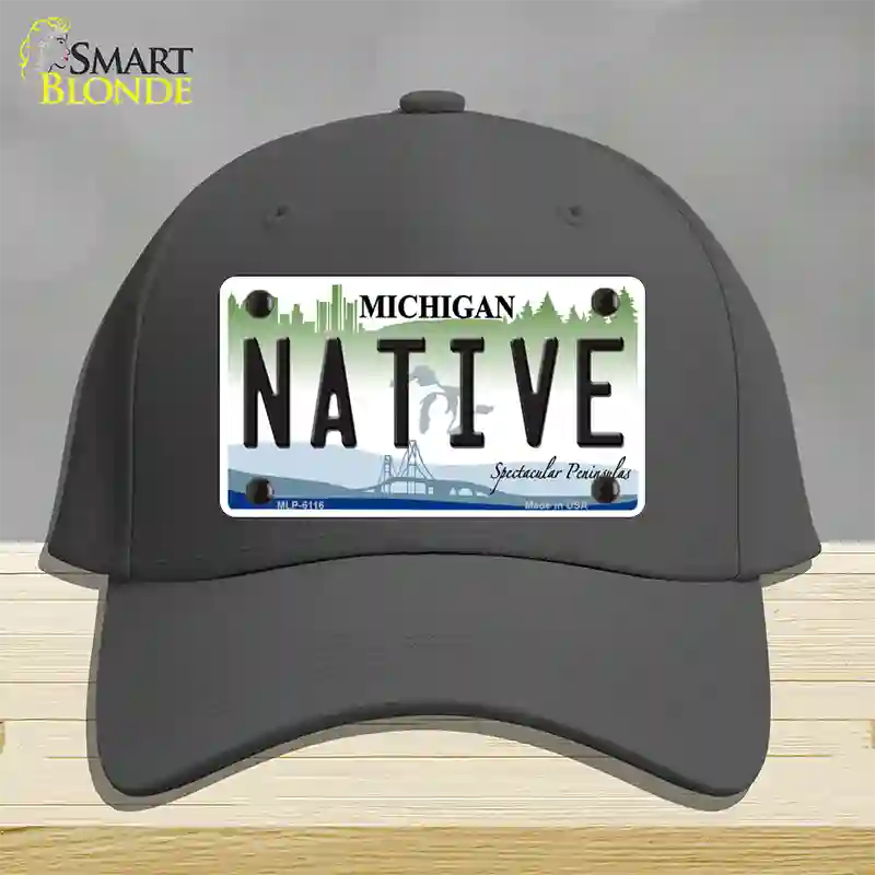 Native Michigan Novelty License Plate Hat Cotton / Charcoal