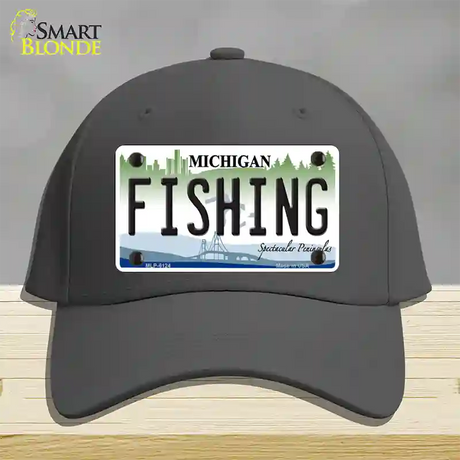 Fishing Michigan Novelty License Plate Hat Cotton / Charcoal