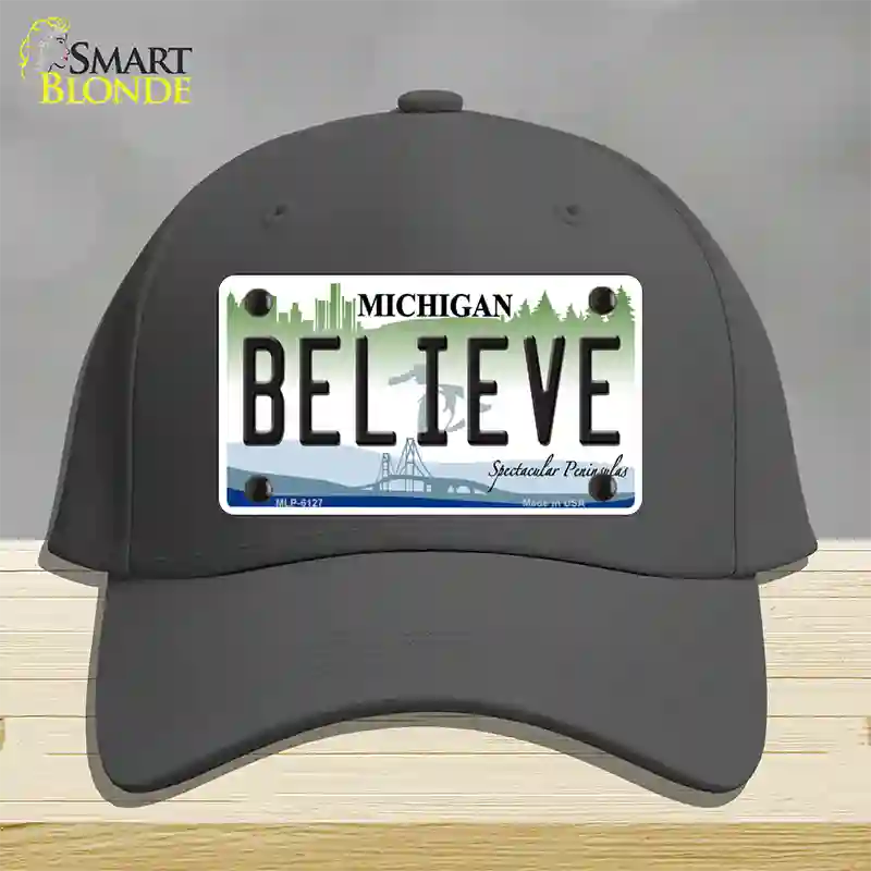 Believe Michigan Novelty License Plate Hat Cotton / Charcoal