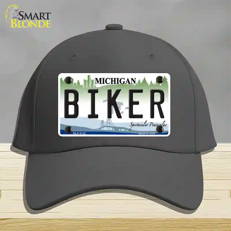 Biker Michigan Novelty License Plate Hat Cotton / Charcoal