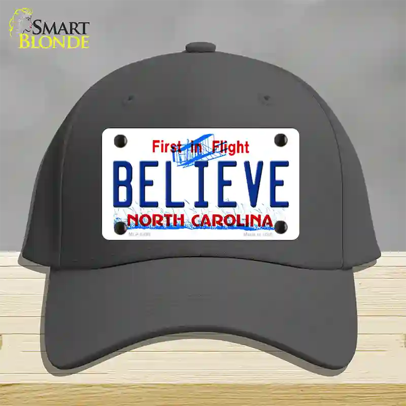 Believe North Carolina Novelty License Plate Hat Cotton / Charcoal