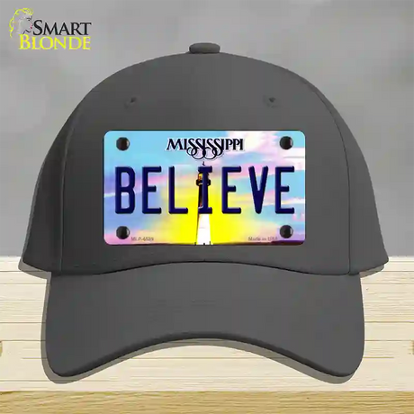 Believe Mississippi Novelty License Plate Hat Cotton / Charcoal