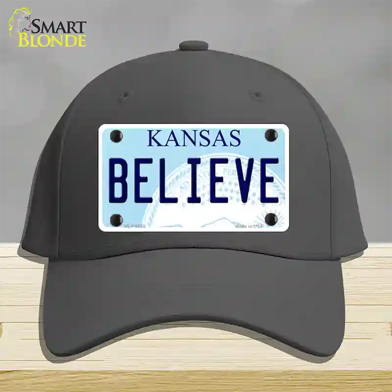 Believe Kansas Novelty License Plate Hat Cotton / Charcoal