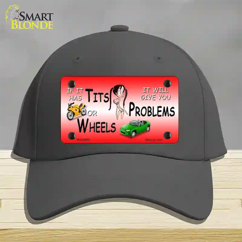 Tits Or Wheels Red Novelty License Plate Hat Cotton / Charcoal