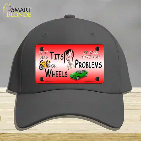 Tits Or Wheels Red Novelty License Plate Hat Cotton / Charcoal