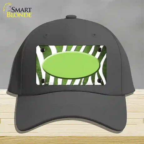 Lime Green White Zebra Oval Oil Rubbed Novelty License Plate Hat Cotton / Charcoal