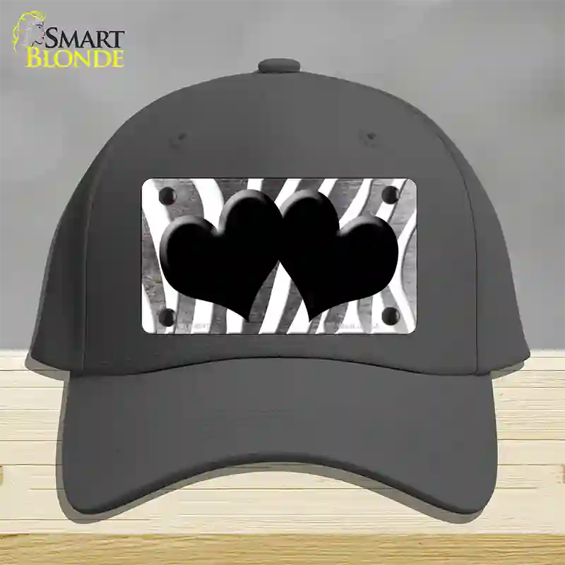 Black White Zebra Hearts Oil Rubbed Novelty License Plate Hat Cotton / Charcoal