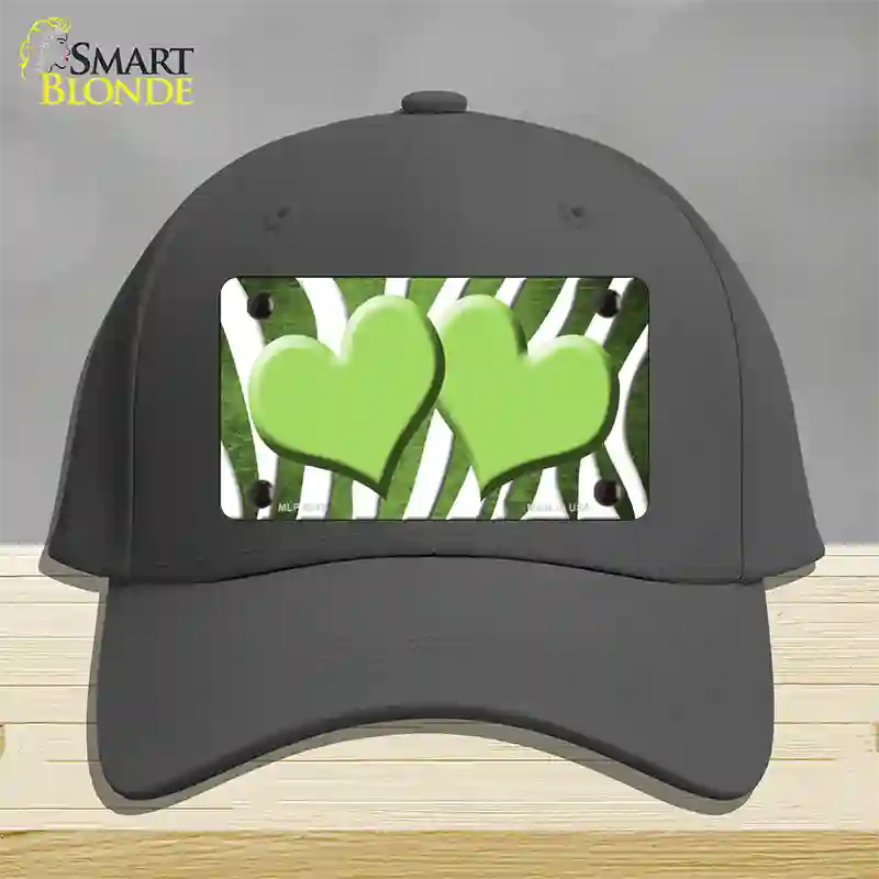 Lime Green White Zebra Hearts Oil Rubbed Novelty License Plate Hat Cotton / Charcoal