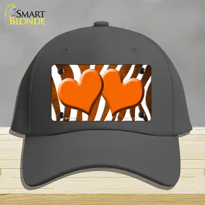 Orange White Zebra Hearts Oil Rubbed Novelty License Plate Hat Cotton / Charcoal