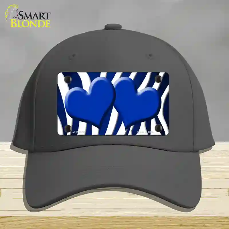 Blue White Zebra Hearts Oil Rubbed Novelty License Plate Hat Cotton / Charcoal