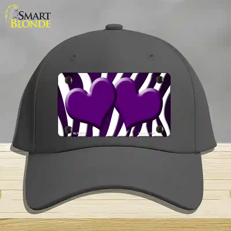 Purple White Zebra Hearts Oil Rubbed Novelty License Plate Hat Cotton / Charcoal