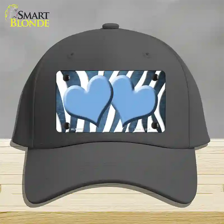 Light Blue White Zebra Hearts Oil Rubbed Novelty License Plate Hat Cotton / Charcoal