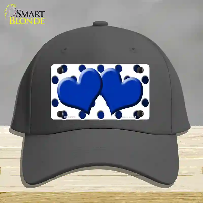 Blue White Dots Hearts Oil Rubbed Novelty License Plate Hat Cotton / Charcoal