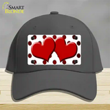 Red White Dots Hearts Oil Rubbed Novelty License Plate Hat Cotton / Charcoal