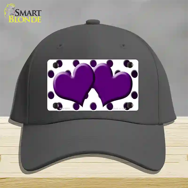 Purple White Dots Hearts Oil Rubbed Novelty License Plate Hat Cotton / Charcoal