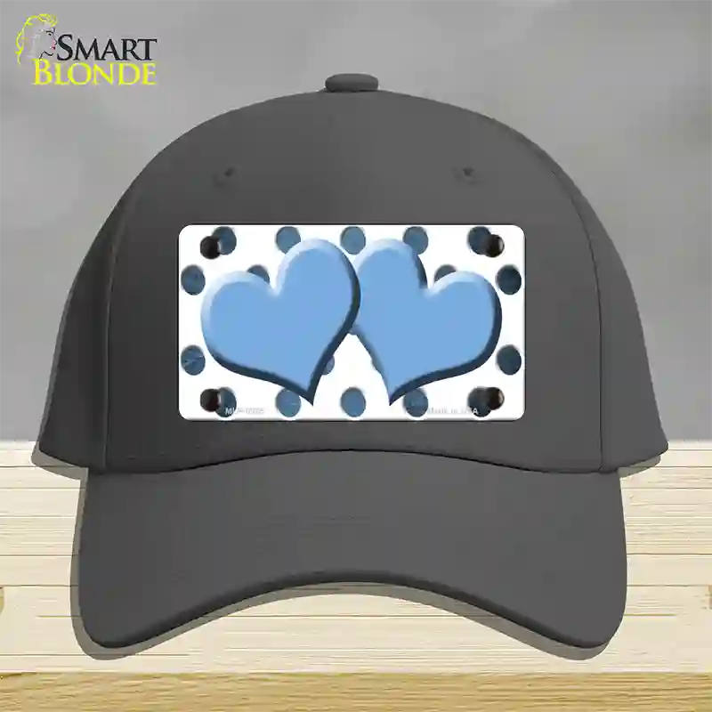 Light Blue White Dots Hearts Oil Rubbed Novelty License Plate Hat Cotton / Charcoal