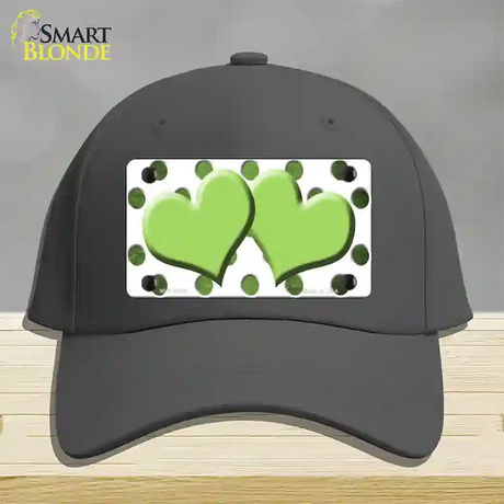 Lime Green White Dots Hearts Oil Rubbed Novelty License Plate Hat Cotton / Charcoal