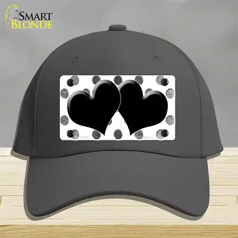 Black White Dots Hearts Oil Rubbed Novelty License Plate Hat Cotton / Charcoal