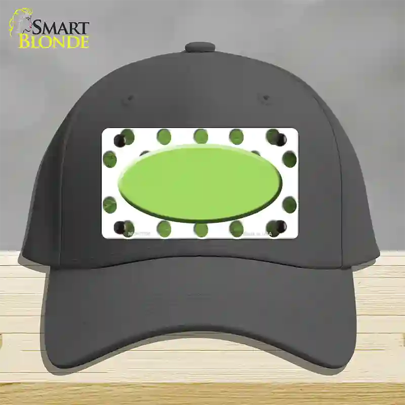 Lime Green White Dots Oval Oil Rubbed Novelty License Plate Hat Cotton / Charcoal