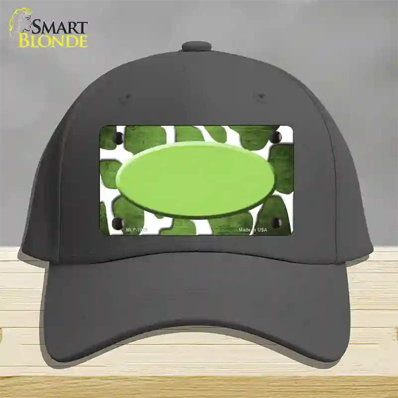 Lime Green White Oval Giraffe Oil Rubbed Novelty License Plate Hat Cotton / Charcoal