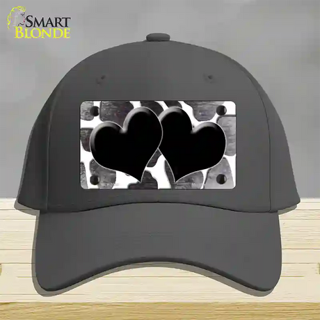 Black White Hearts Giraffe Oil Rubbed Novelty License Plate Hat Cotton / Charcoal