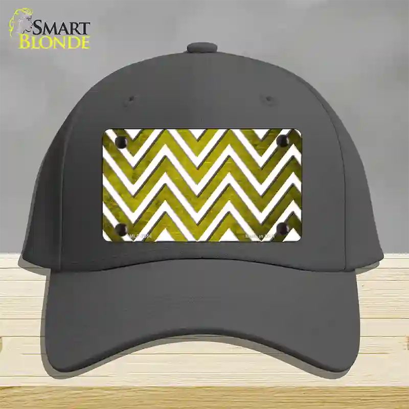 Yellow White Chevron Oil Rubbed Novelty License Plate Hat Cotton / Charcoal