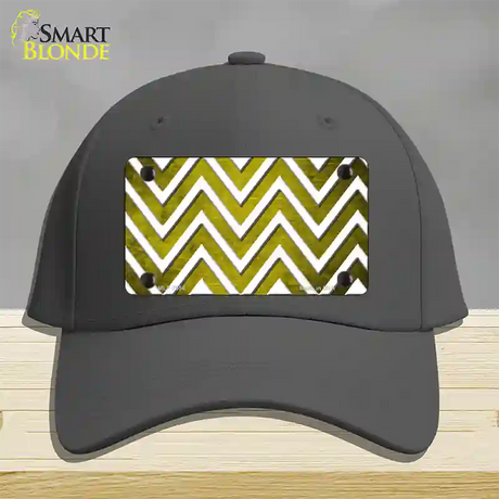 Yellow White Chevron Oil Rubbed Novelty License Plate Hat Cotton / Charcoal