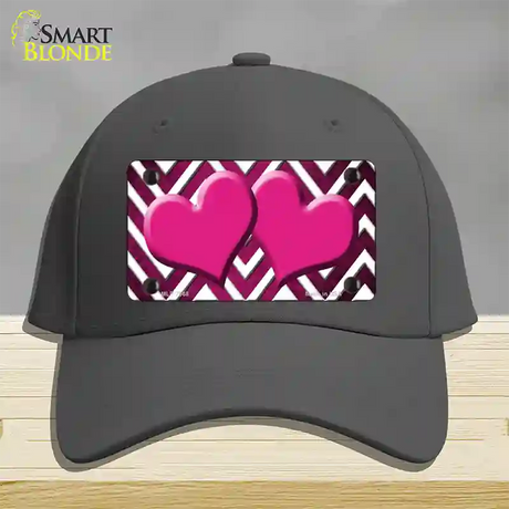 Pink White Hearts Chevron Oil Rubbed Novelty License Plate Hat Cotton / Charcoal