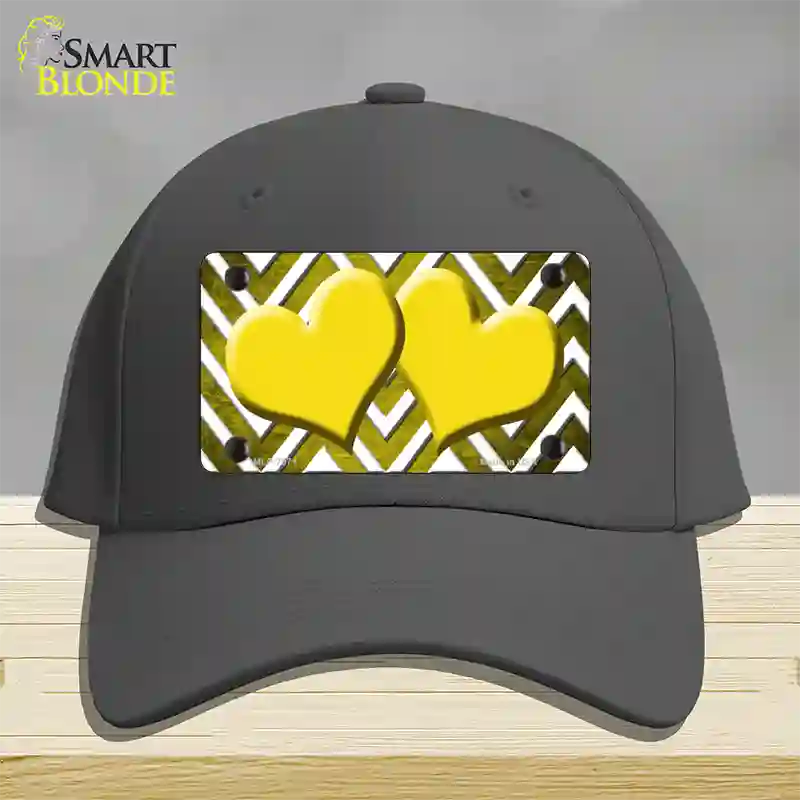 Yellow White Hearts Chevron Oil Rubbed Novelty License Plate Hat Cotton / Charcoal