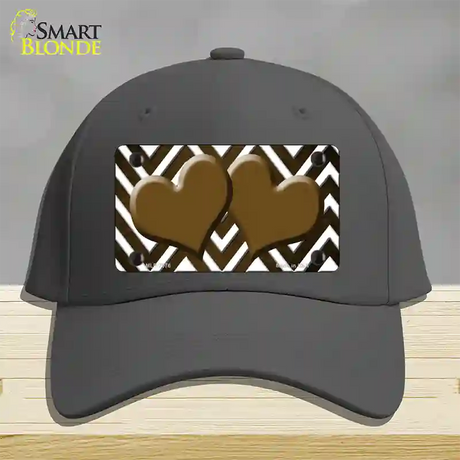 Brown White Hearts Chevron Oil Rubbed Novelty License Plate Hat Cotton / Charcoal