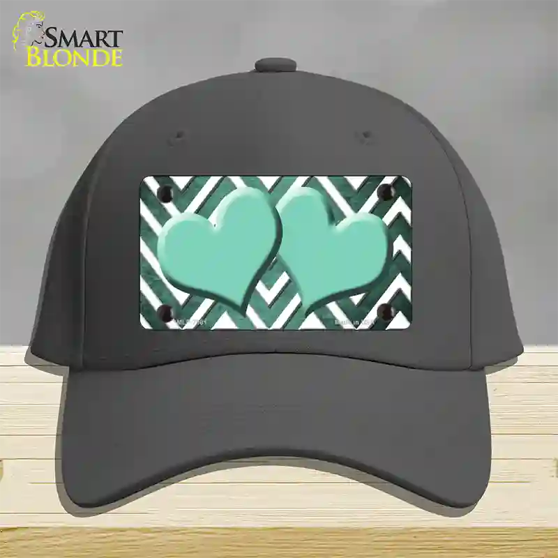 Mint White Hearts Chevron Oil Rubbed Novelty License Plate Hat Cotton / Charcoal