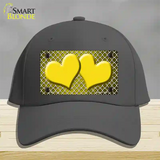 Yellow White Quatrefoil Hearts Oil Rubbed Novelty License Plate Hat Cotton / Charcoal