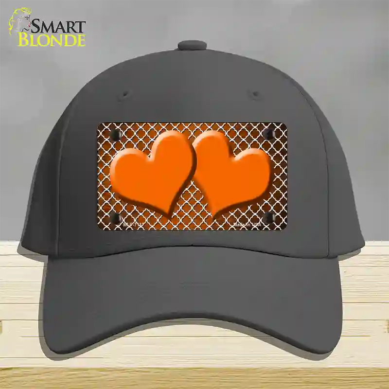 Orange White Quatrefoil Hearts Oil Rubbed Novelty License Plate Hat Cotton / Charcoal