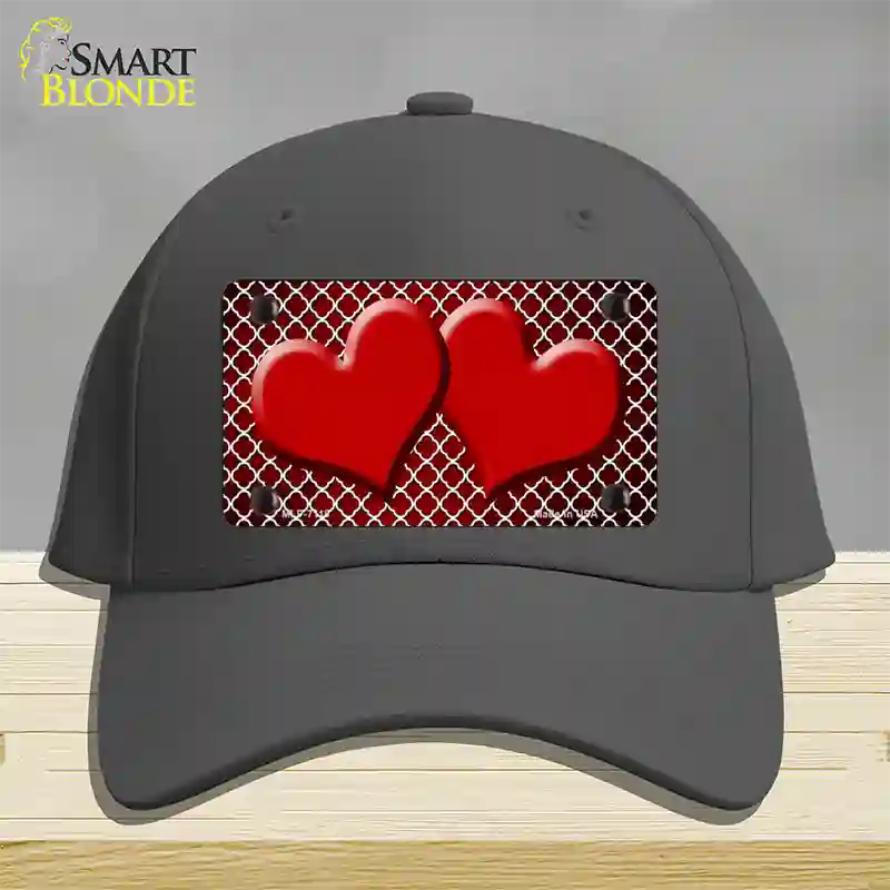 Red White Quatrefoil Hearts Oil Rubbed Novelty License Plate Hat Cotton / Charcoal