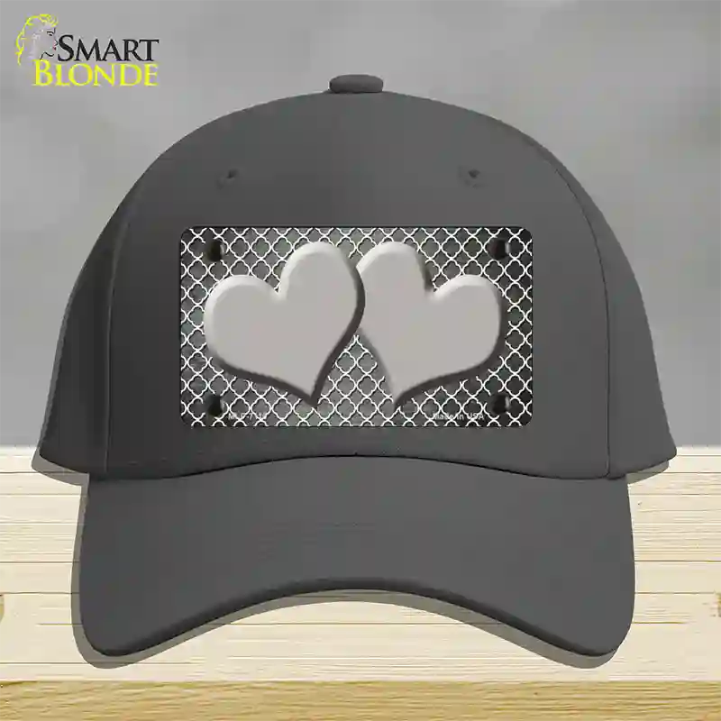 Gray White Quatrefoil Hearts Oil Rubbed Novelty License Plate Hat Cotton / Charcoal