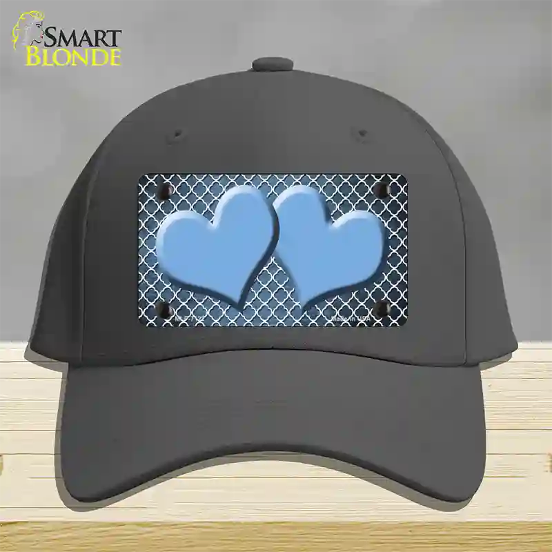 Light Blue White Quatrefoil Hearts Oil Rubbed Novelty License Plate Hat Cotton / Charcoal