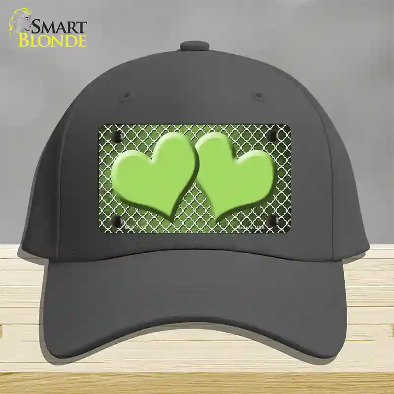 Lime Green White Quatrefoil Hearts Oil Rubbed Novelty License Plate Hat Cotton / Charcoal