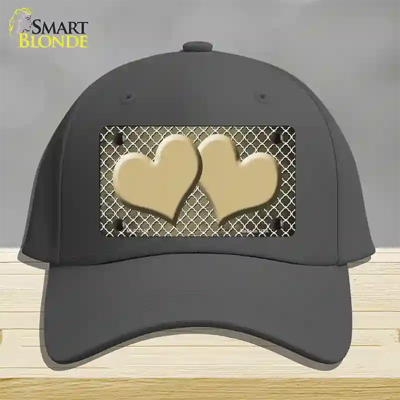 Gold White Quatrefoil Hearts Oil Rubbed Novelty License Plate Hat Cotton / Charcoal