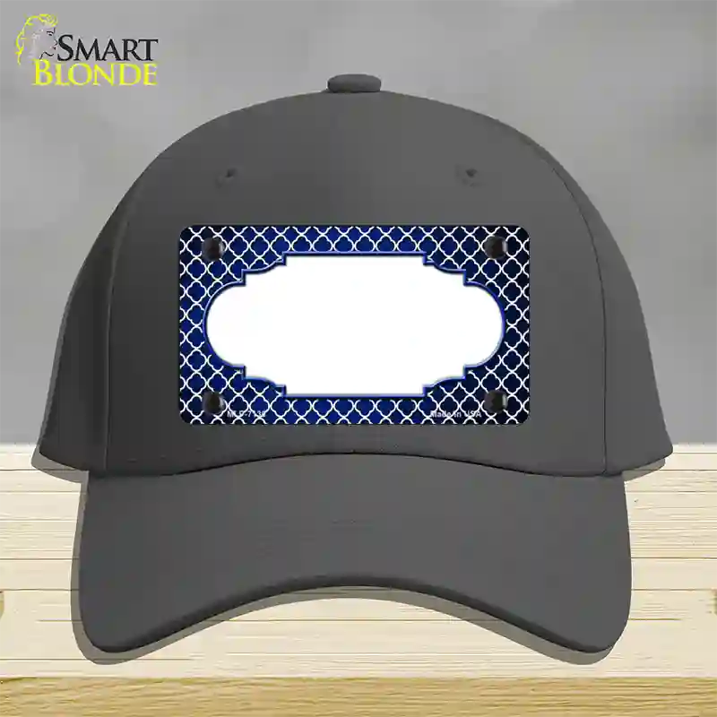 Blue White Quatrefoil Scallop Oil Rubbed Novelty License Plate Hat Cotton / Charcoal