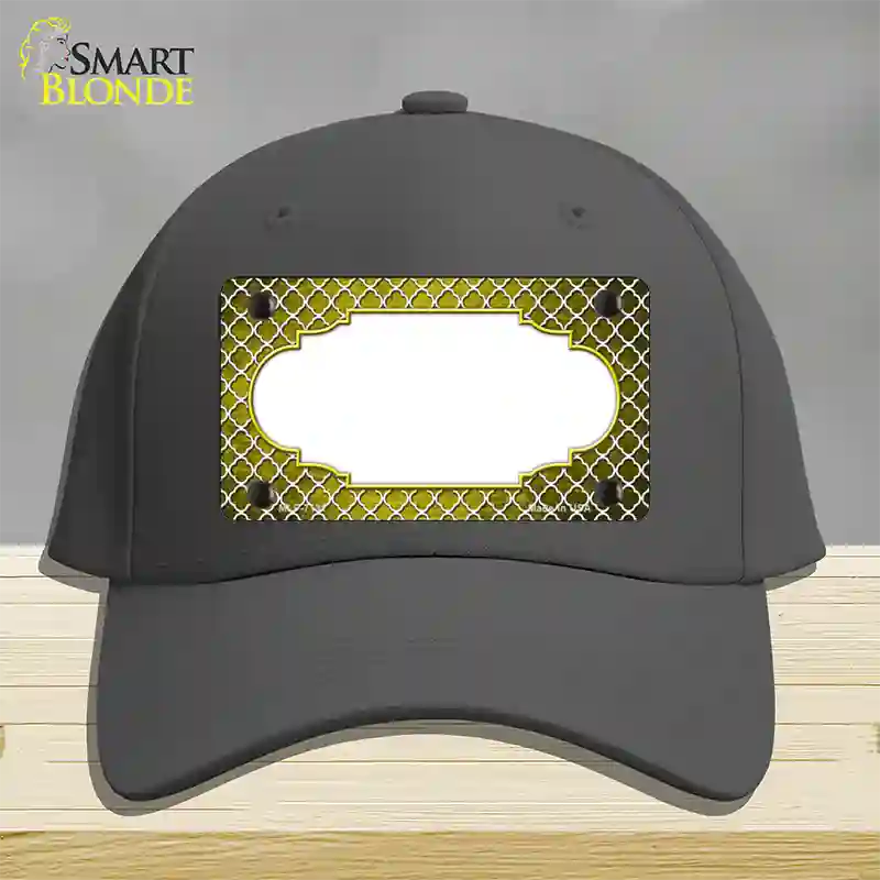 Yellow White Quatrefoil Scallop Oil Rubbed Novelty License Plate Hat Cotton / Charcoal