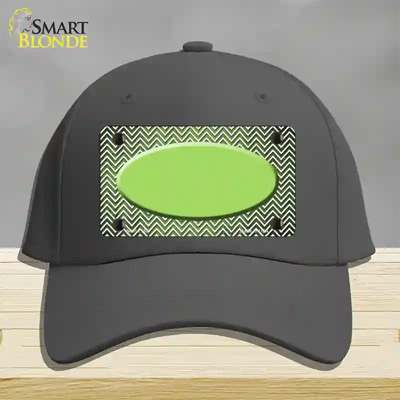 Lime Green White Small Chevron Oval Oil Rubbed Novelty License Plate Hat Cotton / Charcoal