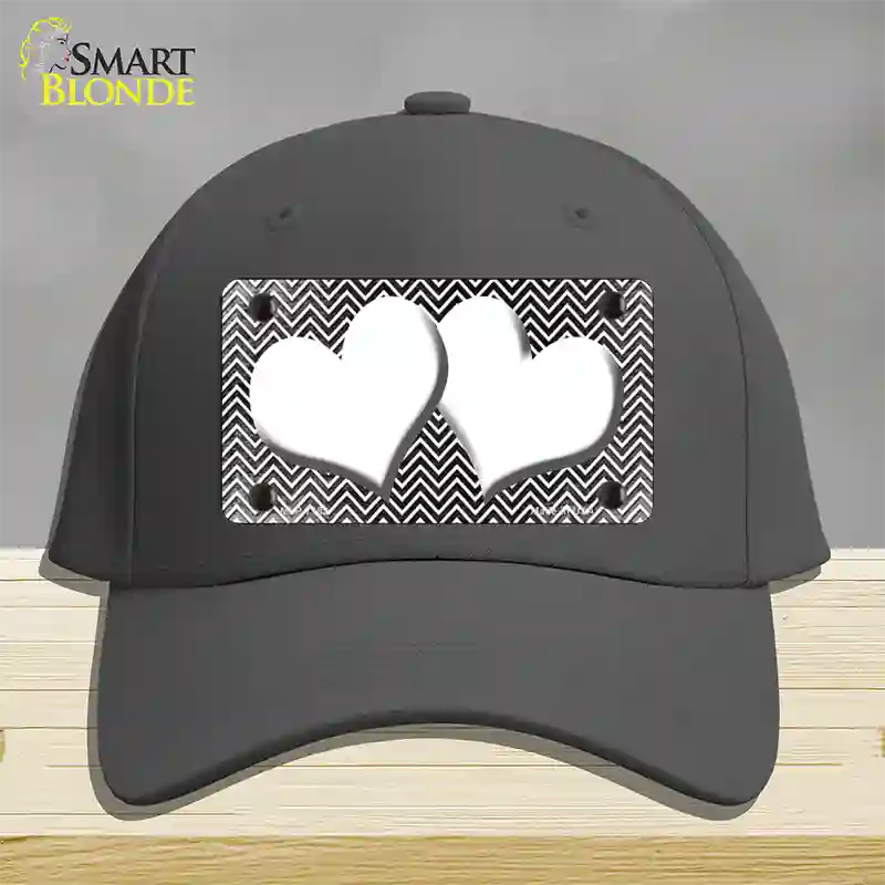 Black White Small Chevron Hearts Oil Rubbed Novelty License Plate Hat Cotton / Charcoal