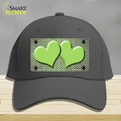 Lime Green White Small Chevron Hearts Oil Rubbed Novelty License Plate Hat Cotton / Charcoal